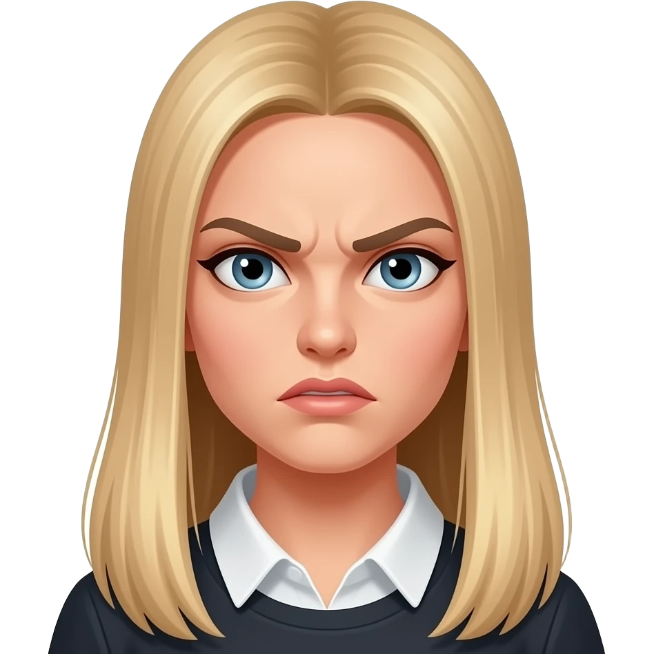 fai un set di emoji come soggetto una bella ragazza russa bionda capelli lisci lunghi e occhi chiari e arrabbiata emoji