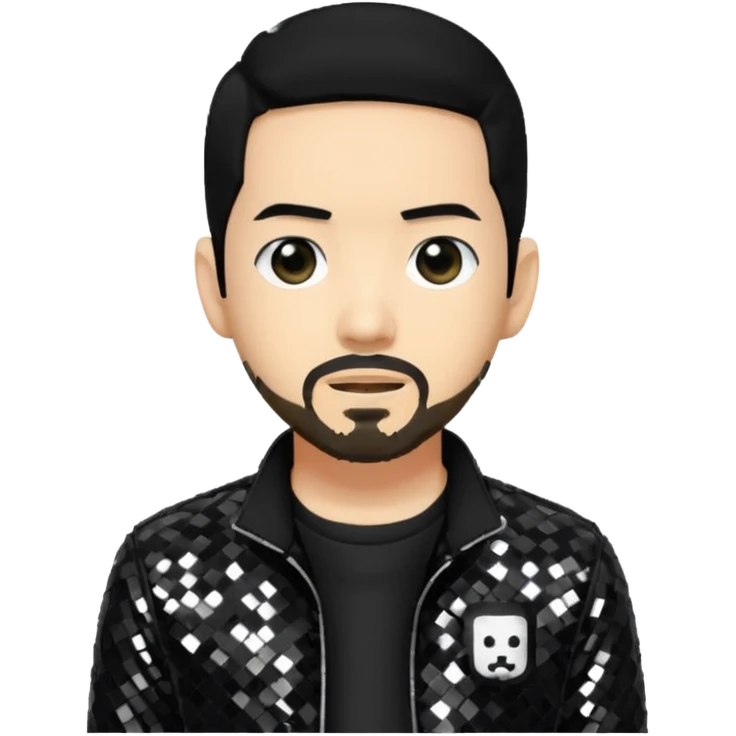 Mike Shinoda with black hair, black sequin tour outfit  emoji