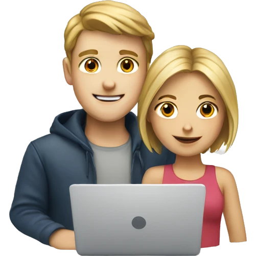 white boy and girl behind laptop emoji