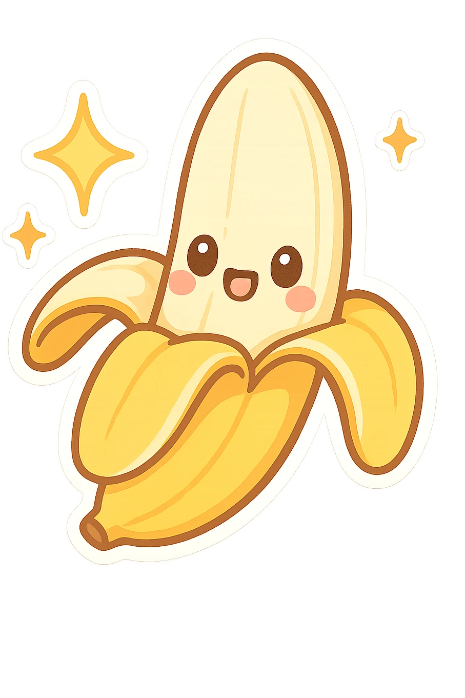 chibi sticker-style banana with sparkles, cute and exaggerated emoji