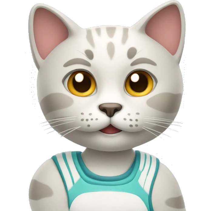 A cat playing tennis, racket in paws, with a focused expression emoji