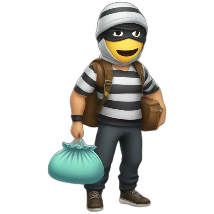 thief with money bag, striped shirt, a eye mask, and a cap emoji