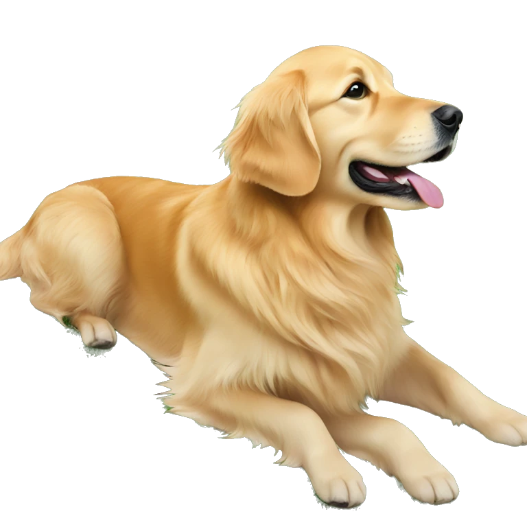Golden retriever on back in grass looking backwards emoji