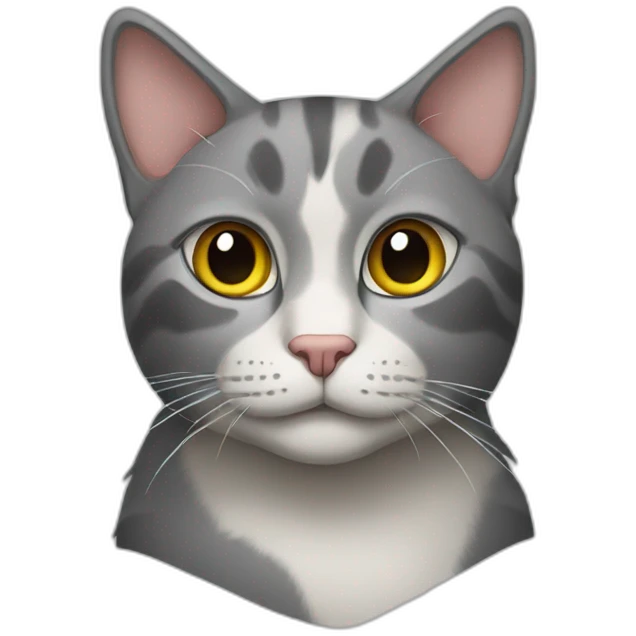 Two cats. One is gray  second is threecolored emoji
