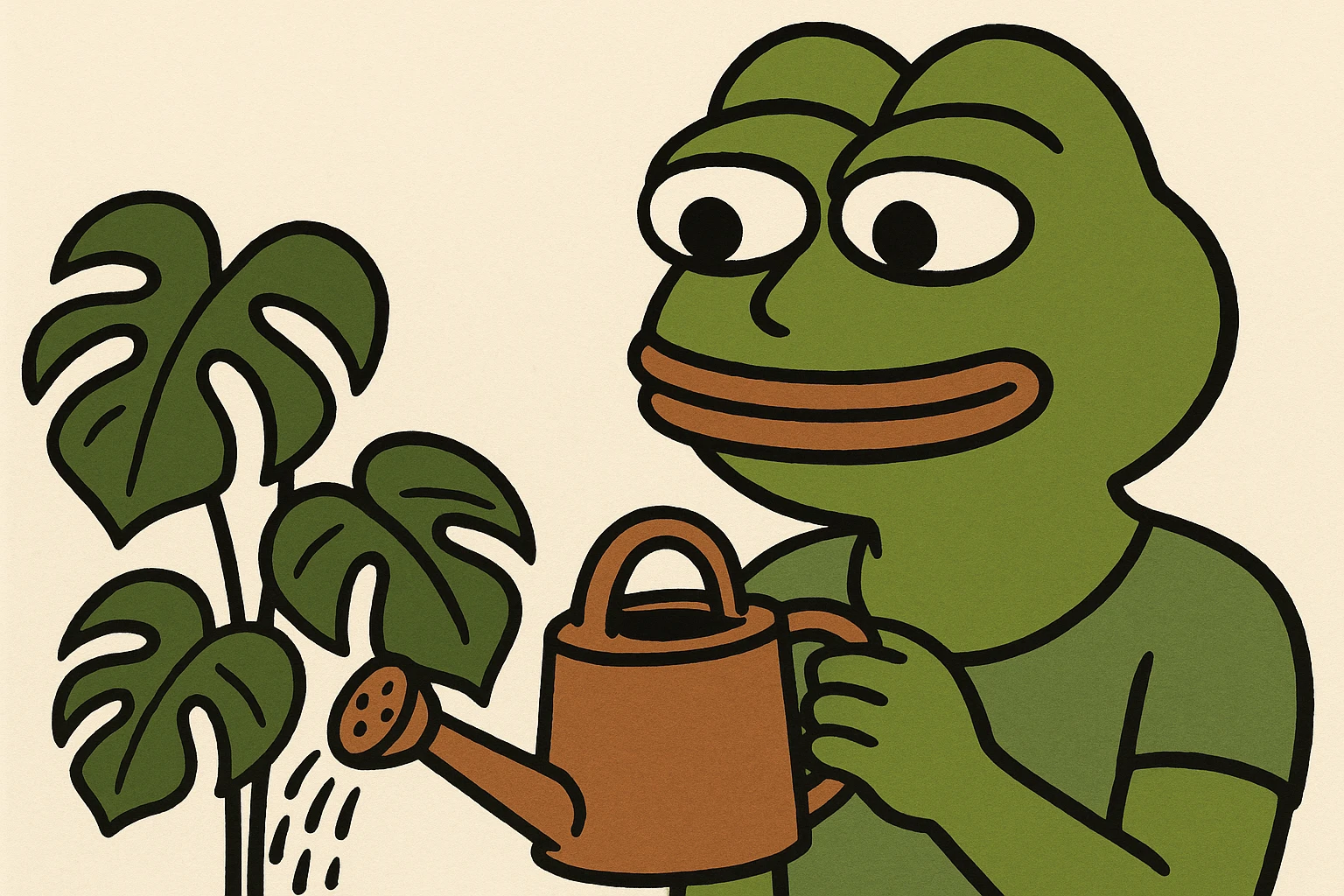 woman watering her monstera plant emoji