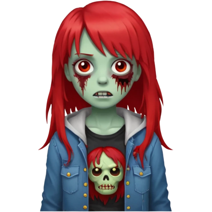 create a zombie girl with red long hair and blocky bangs emoji