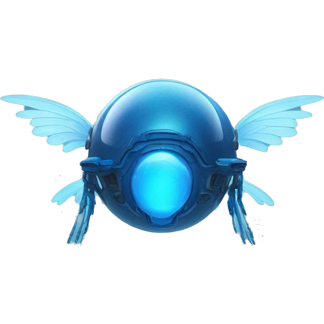 Otherworldly blue machine shaped like a sphere with blue spots and blue colored wings  emoji
