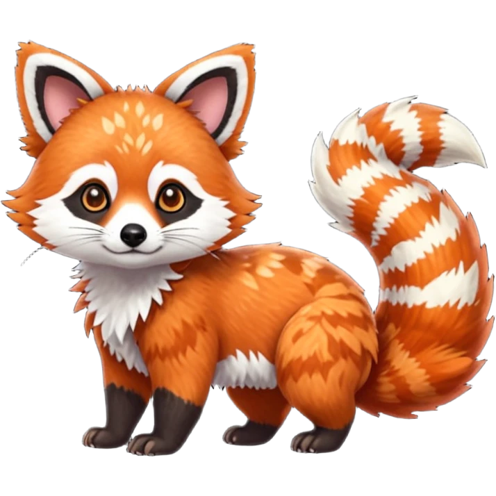Black-eared Realistic patterned speckled flurry scaly 4-legged quadrupedal Red-Panda-Munchkin-Kitten-Lemur-Raccoon-Dog-Red-Fox-animal-fusion-hybrid, Full body emoji