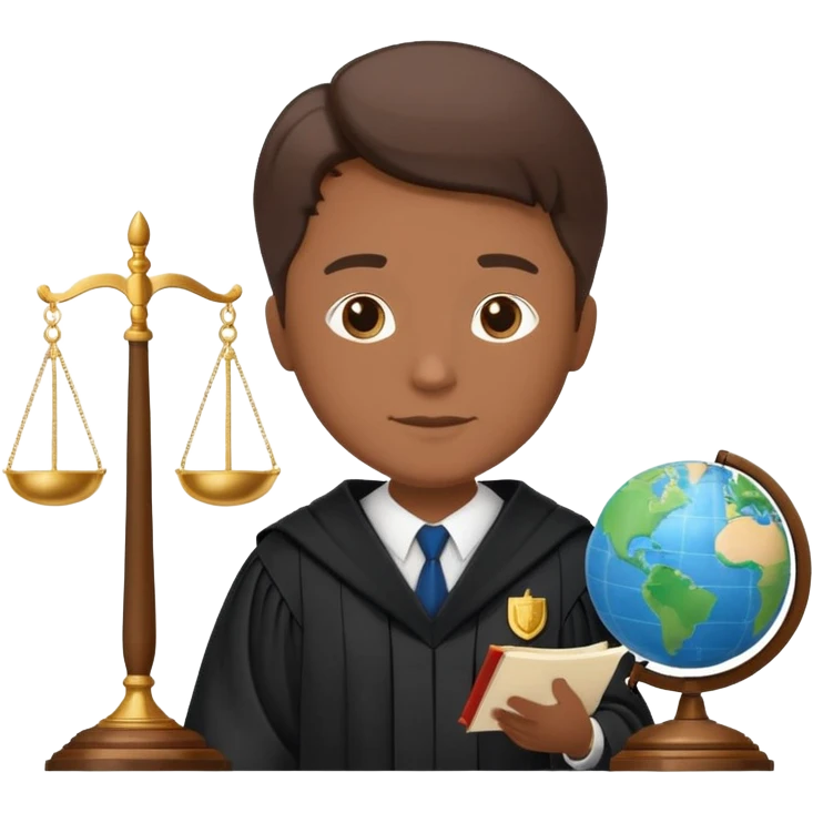 Create emojis representing:

A lawyer (legal profession symbol)

Scales of justice

Pen and paper (court documentation)

Globe (international cases)

Shield (rights protection)

Document (court ruling)

Speech bubble (negotiations/discussions)

Figure in judge's robe emoji