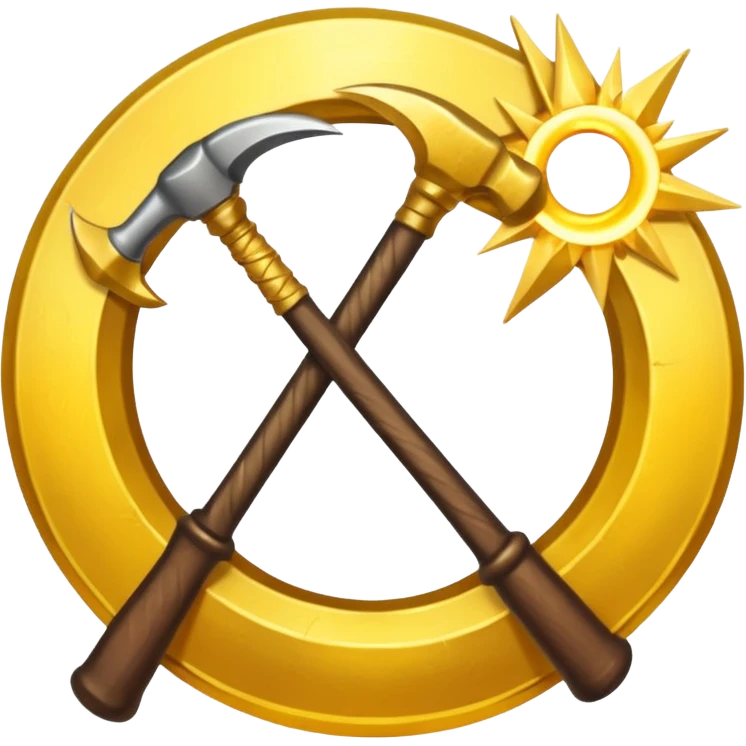 The Sickle and the Hammer are crossed, and behind them are the rays of the sun emoji