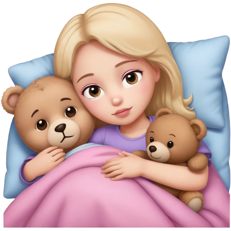 A big eyed girl is sleeping with a teddy bear in her arms Pink series emoji