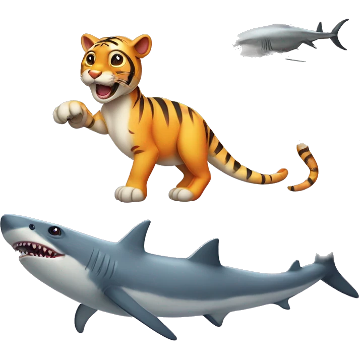 an exotic animal with the body of a tiger and the head of a mouse, colorful unicorn wings and a shark tail and dinosaur legs emoji