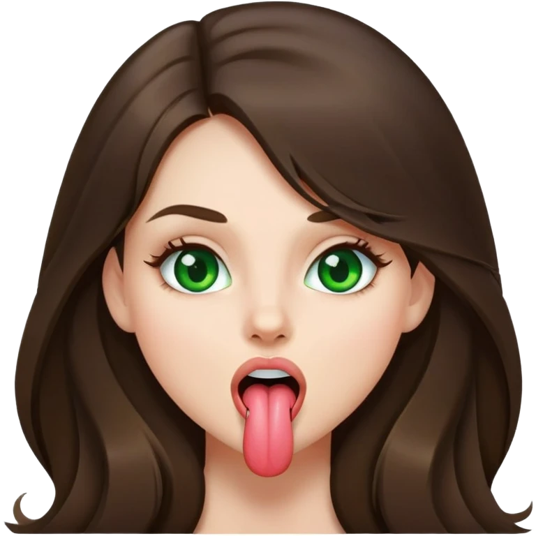 Girl sticking out tongue brunette long hair green pretty lips eyes  emoji