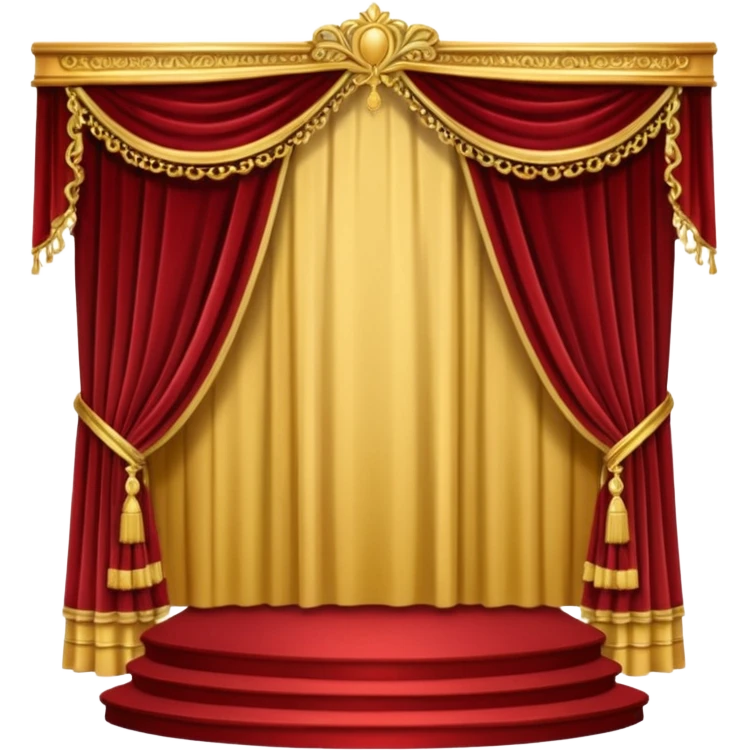 A small raised stage with golden trim and side drapes. emoji