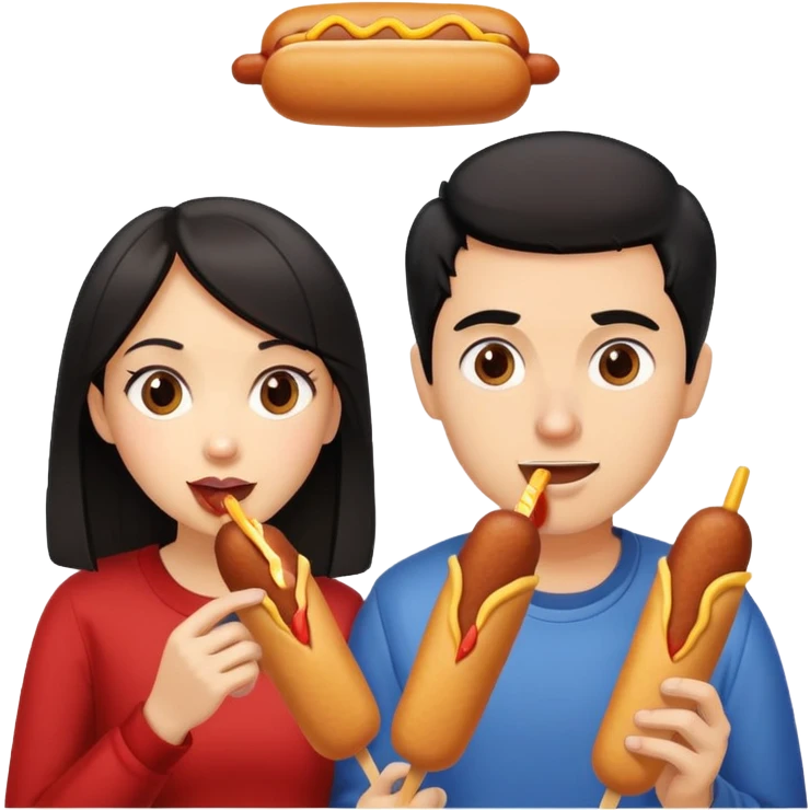 black-haired guy and brunette girl eating corndogs emoji
