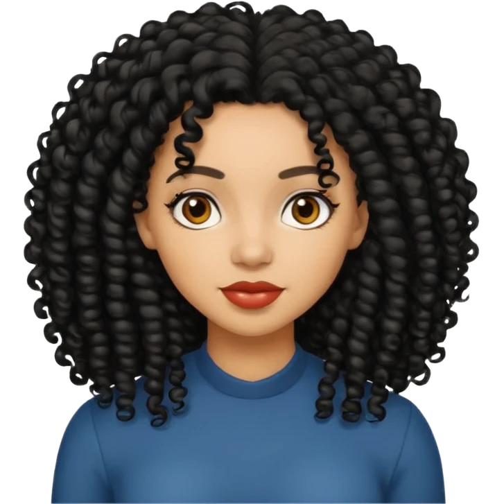 Uma mulher negra da pele clara com cabelo enrolado grande preto  emoji