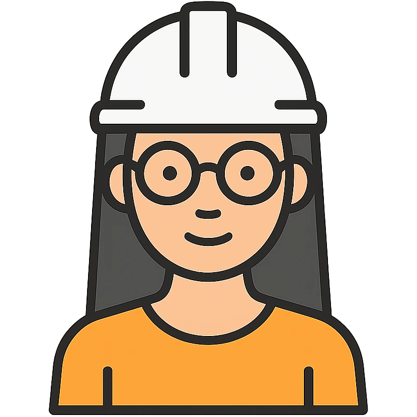 A woman with long, straight black hair, wearing glasses and a white architect's helmet emoji