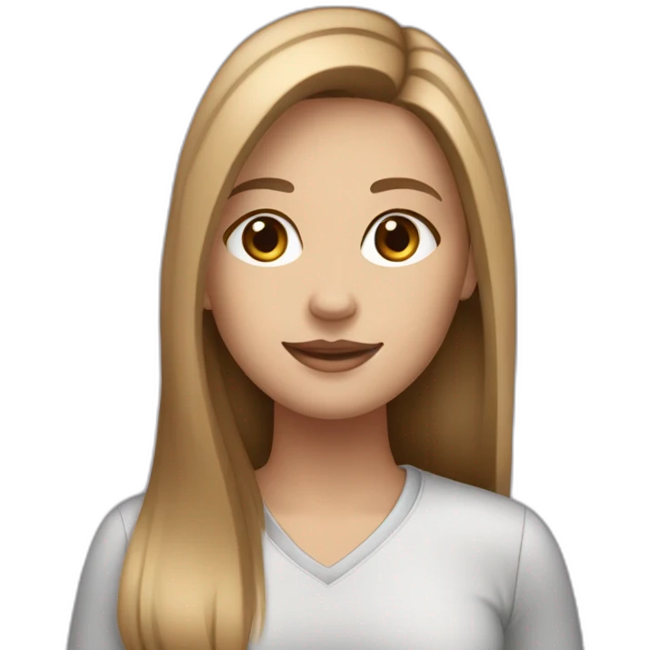 smm white girl with light brown straight long hair and mac book emoji