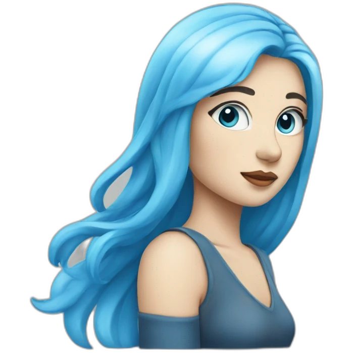 Classic woman emoji with blue hair and blue eyes with white skin emoji