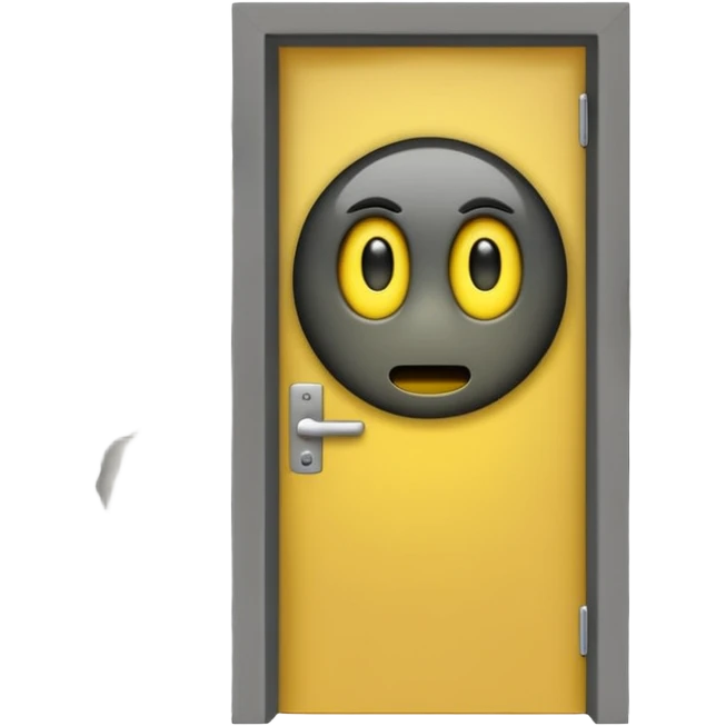 Minimalist emoji-style sticker of a half-open door, with smoke and a single glowing eye visible in the dark inside. Flat design, desaturated colors.
 emoji