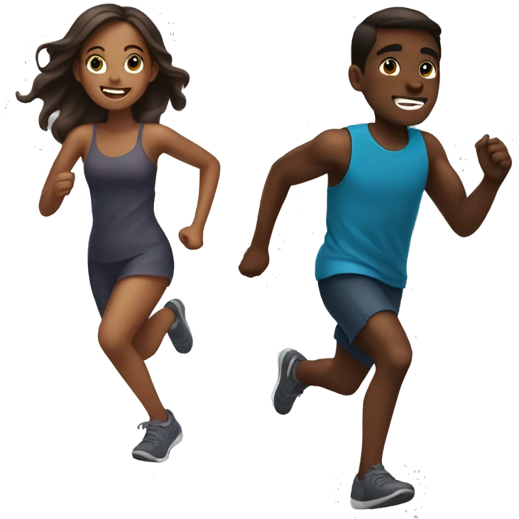Brown skin Girl running after  dark skin boy emoji