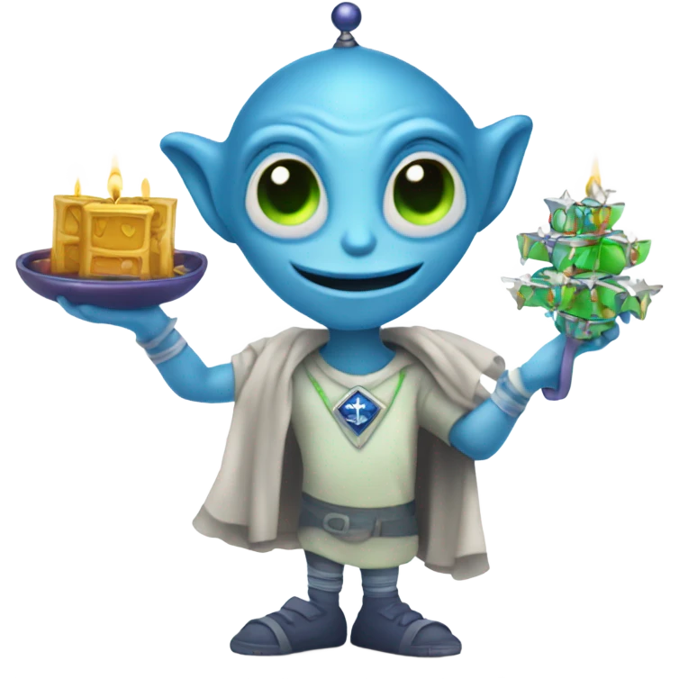 Alien with Chanukah items in his hands  emoji
