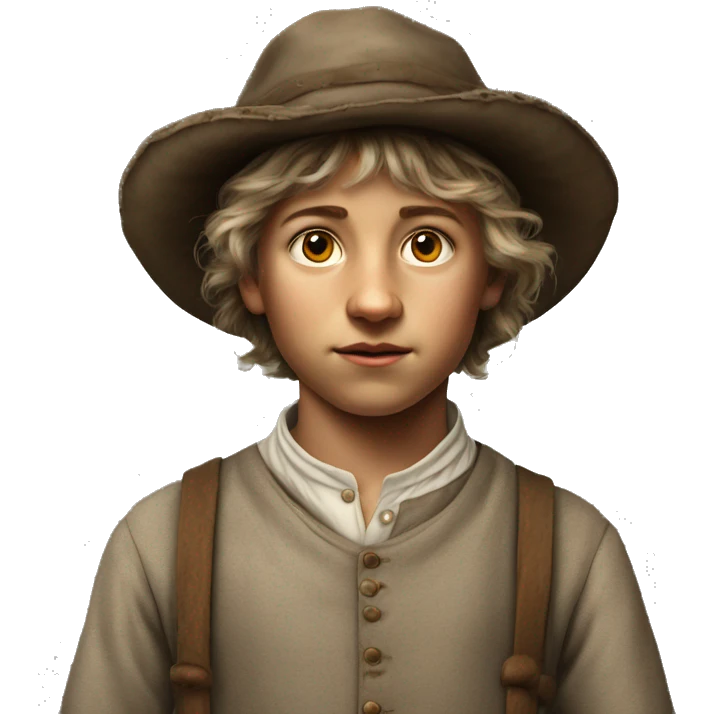19th century peasant boy without headdress photorealistic serious emoji