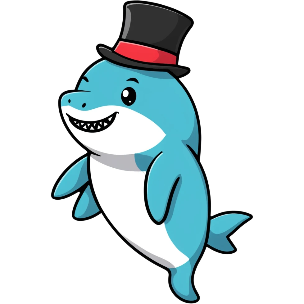 shark with a top hat, cartoon sticker emoji