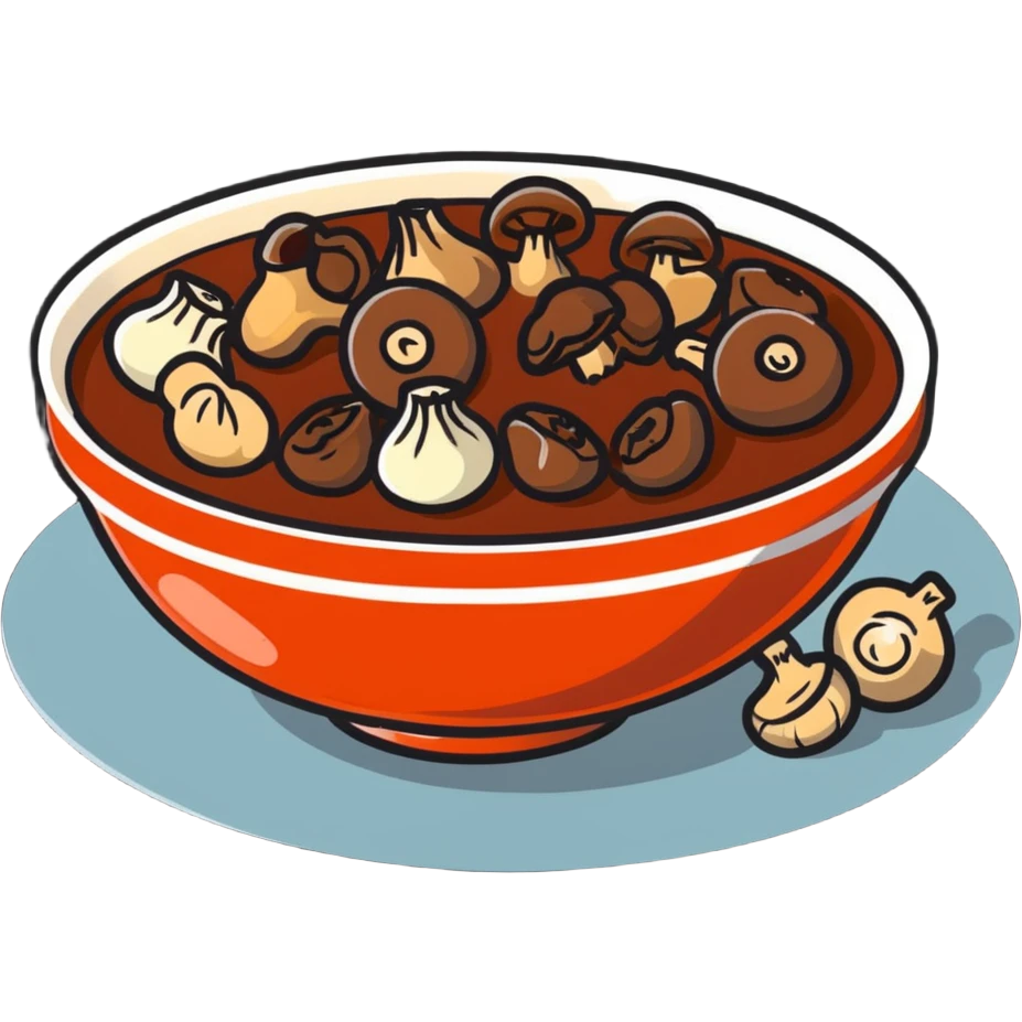 boeuf bourguignon in a serving bowl with mushrooms and pearl onions emoji