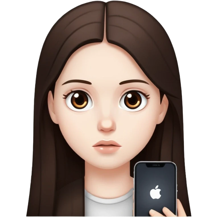 girl with long darke brown hair brown eyes and pale skin listening to Kanye west emoji