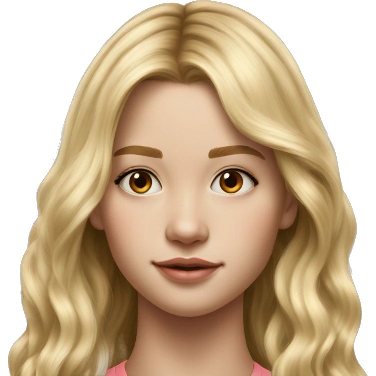 Riley Guava long blonde hair teenager, hyperreal photoreal portrait emoji