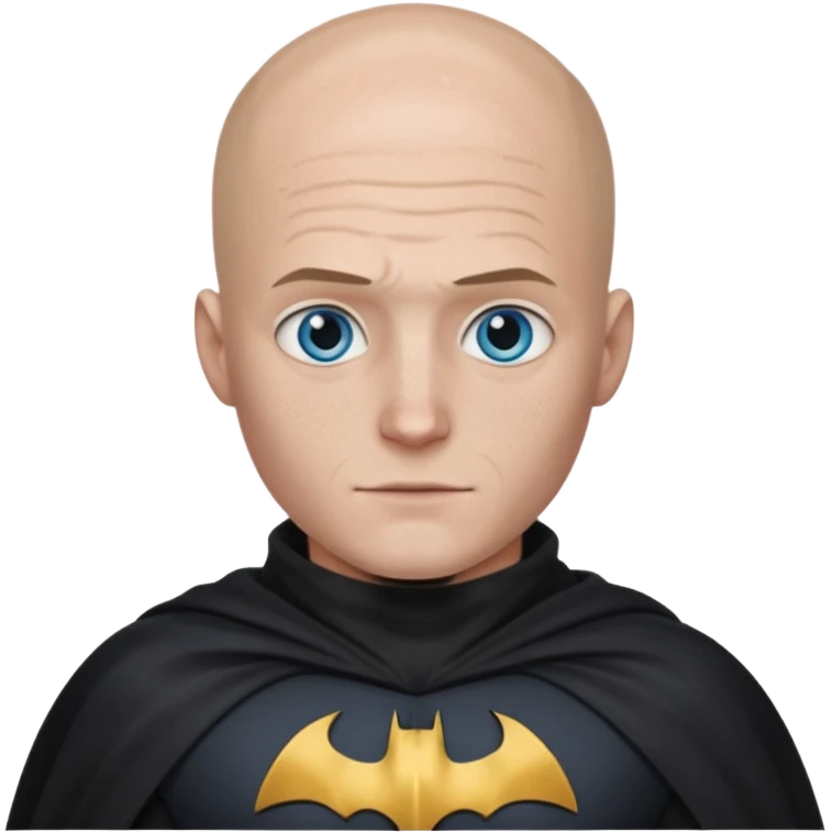 I Want a 25 years old man with glasses and blue eyes with no hair in a batman costume emoji