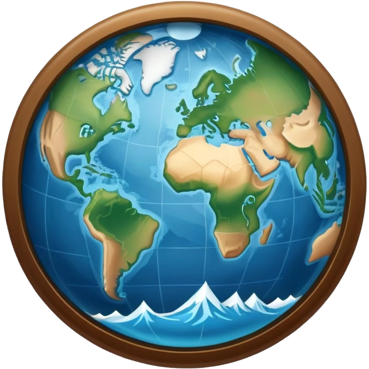 an icon featuring an earth with attitude and longitude lines, a textbook, and a topographic map, symbolizing geography as a science. The design includes a compass, mountain ranges, and rivers, representing the study of Earth's features and landscapes. Transparent background highlights geography. emoji