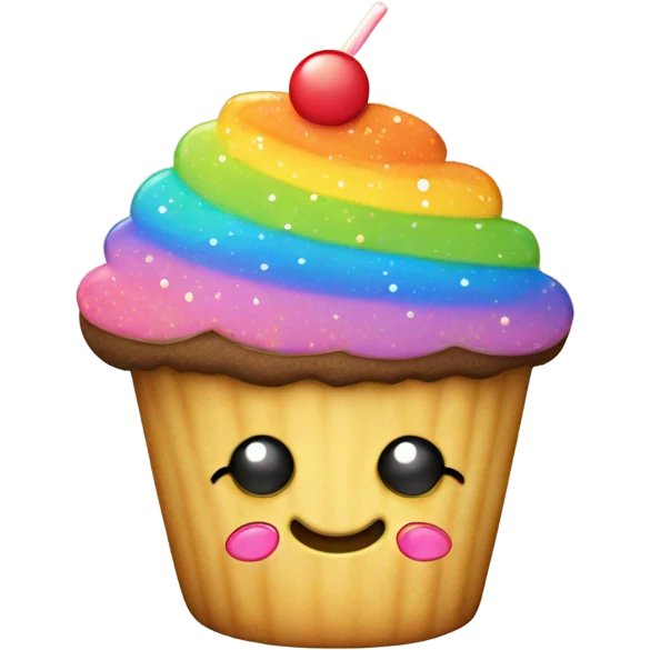 Cupcake with rainbow sprinkles and a sugar cookie on top emoji