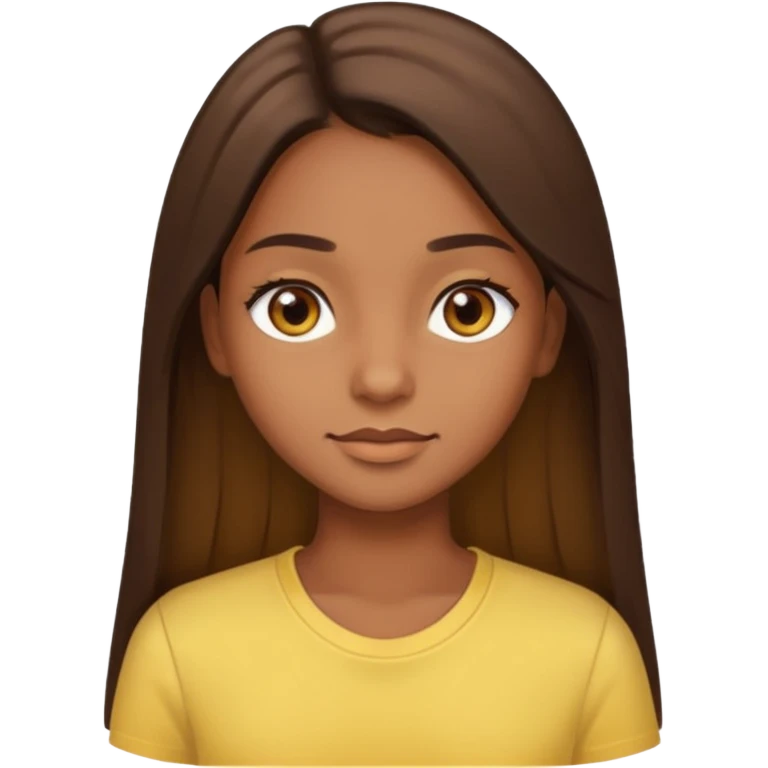  a brown skin girl with brown straight long hair with brown eyes with a light yellow shirt emoji