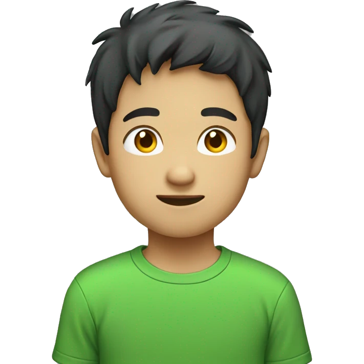 asian boy, green t shirt, young emoji