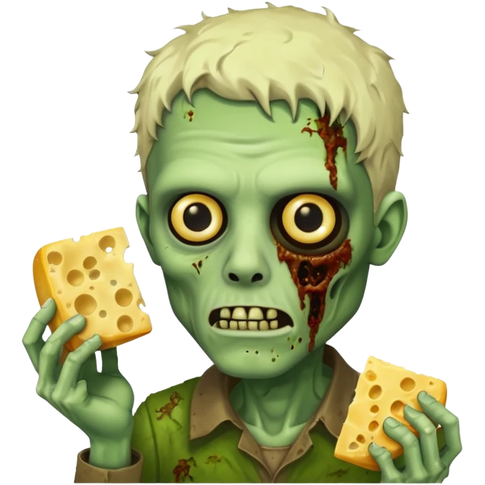 man zombie holding moldy cheese piece emoji