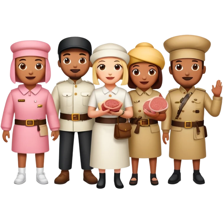 spam artists welcoming guests at a spam meat art gallery exhibition  emoji