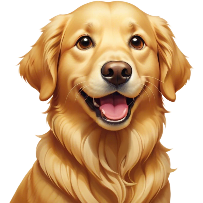Cinematic Comical Golden Retriever Portrait Emoji, Head tilted dramatically with an exaggeratedly amused expression, featuring a vibrant golden coat with a lively sheen, wide, expressive brown eyes filled with playful disbelief, Simplified yet hilariously expressive features, highly detailed, glowing with a slightly sassy glow, high shine, dramatic yet playful, stylized with an air of cheeky mischief, bright and endearing, soft glowing outline, capturing the essence of a spirited and over-the-top companion, so meme-worthy it feels like it could side-eye its way into internet fame instantly! emoji