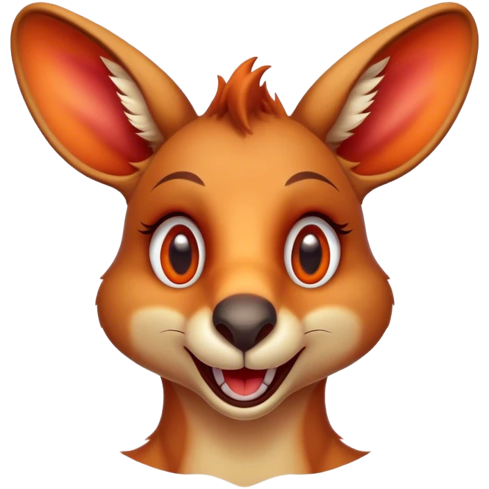 Cinematic Comical Kangaroo Portrait Emoji, Head tilted dramatically with an exaggeratedly amused expression, featuring a striking red-orange fur with a playful glint in its wide, expressive amber eyes, Simplified yet hilariously expressive features, highly detailed, glowing with a slightly sassy glow, high shine, dramatic yet playful, stylized with an air of cheeky outback mischief, bright and endearing, soft glowing outline, capturing the essence of a spirited and over‐the‐top kangaroo, so meme‐worthy it feels like it could bounce its way into internet fame instantly! emoji