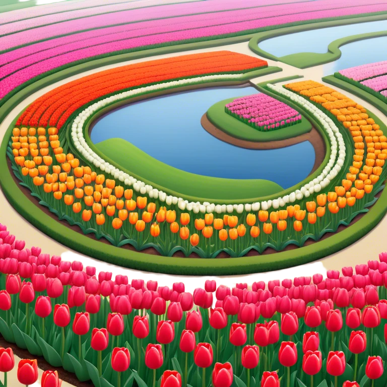 Cinematic Realistic Keukenhof Gardens Landmark Emoji, showcasing expansive tulip fields rendered with crisp, lifelike detail and radiant lighting. emoji