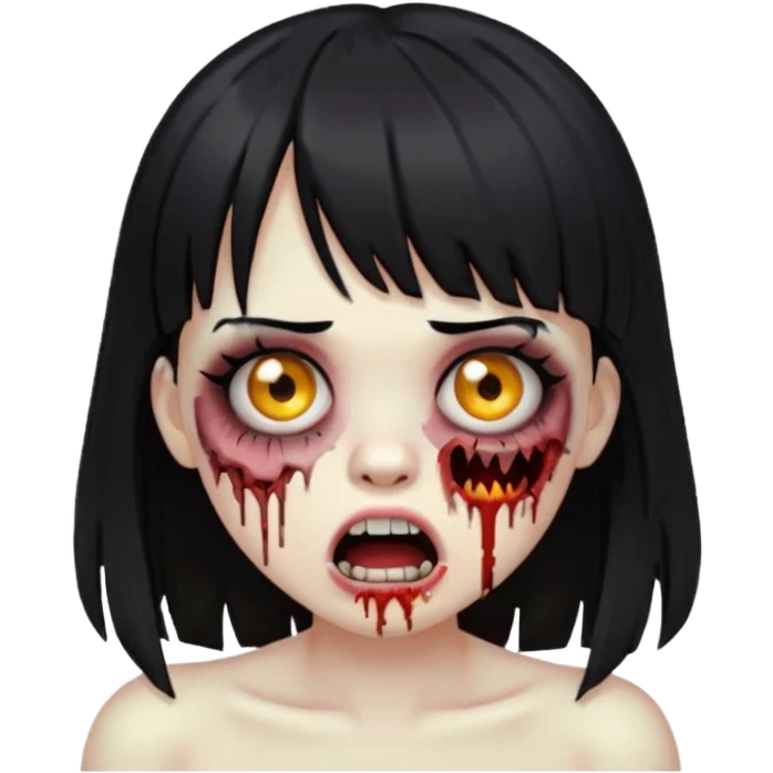make a zombie girl emoji, with black hair and bangs above the eyebrow emoji