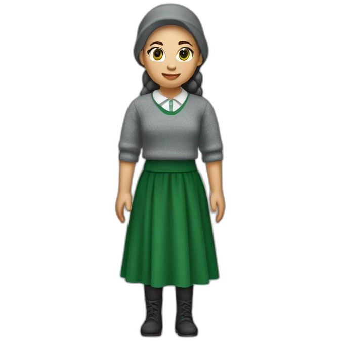 cocasian amish girl wearing a grey skirt and a green sweater  emoji