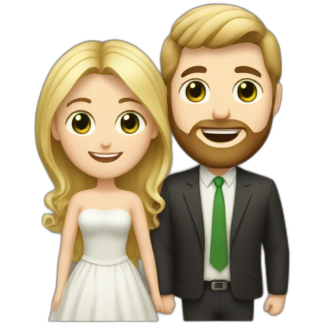 A happy couple, blond chubby girl with green eyes and brown haired and bearded man with dark brown eyes emoji