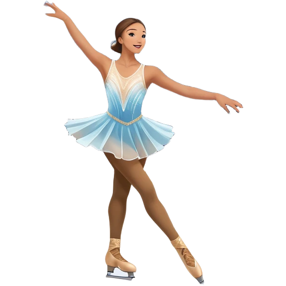 An icon featuring a graceful figure skater in an elegant pose, gliding across the ice at Madison Square Garden. Spotlights shine down, illuminating the sparkling ice and a cheering audience. The background showcases the grand arena's architecture. Transparent background. emoji
