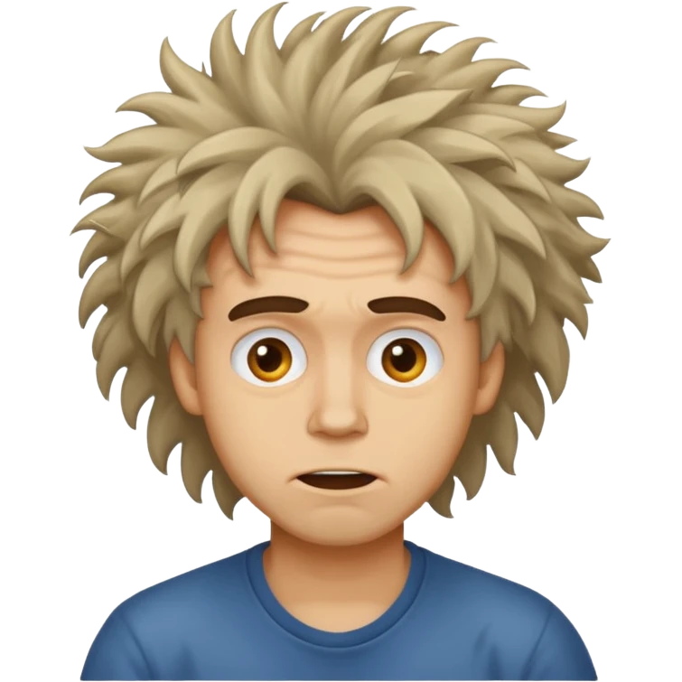a man with wild hair and a crazy face emoji
