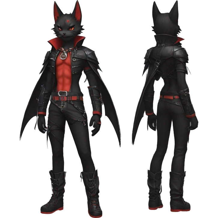 cool edgy black punk red fantasy nargacuga-bat-cat-Fakemon collar harness full body emoji