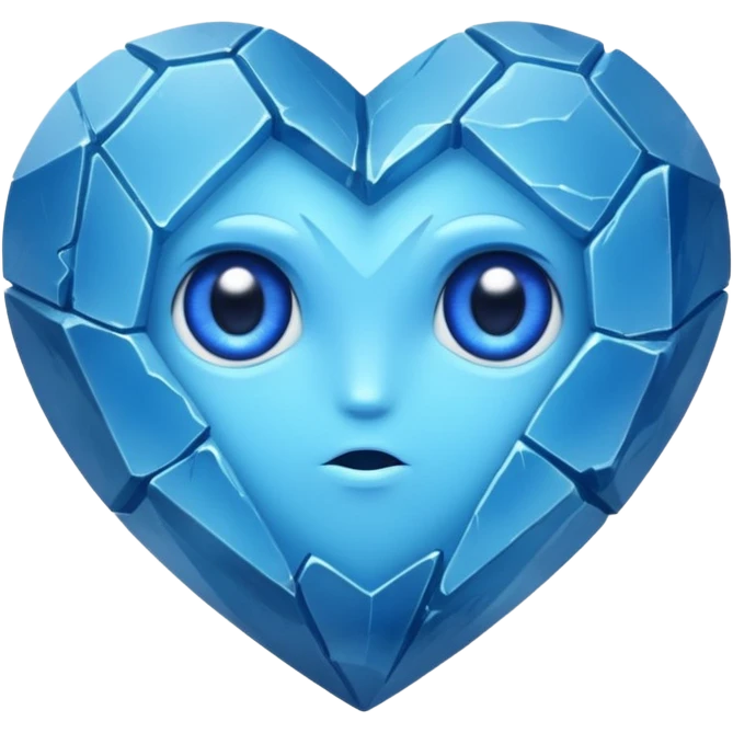 very sharp broken blue gem mineral , multiple irregular chunks, very shiny with two eyes and heart shaped emoji