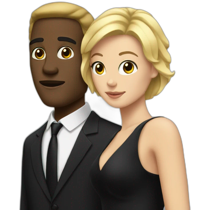 Black man with blond woman in black tie event emoji