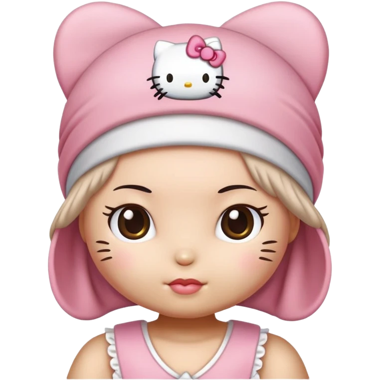 hello kitty wearing a hair bonnet no hair showing emoji